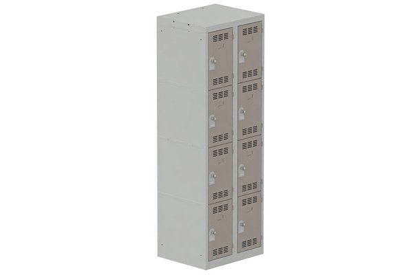 [Pas de famille] - [Pas de sous famille] - Vestiaire multicases 2 colonnes L,30cm 4 cases (fermeture cadenas) H,180xL,60xP,50cm coffre gris clair/portes basalte