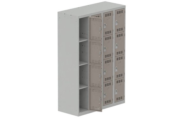 [Pas de famille] - [Pas de sous famille] - Vestiaire multicases 4 colonnes L,30cm 4 cases (fermeture cadenas) H,180xL,120xP,50cm coffre gris clair/portes basalte