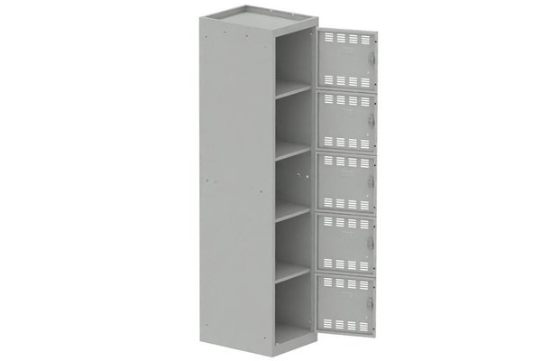 [Pas de famille] - [Pas de sous famille] - Vestiaire multicases 1 colonne L,40cm 5 cases (fermeture cadenas) H,180xL,40xP,50cm coffre gris clair/portes gris clair