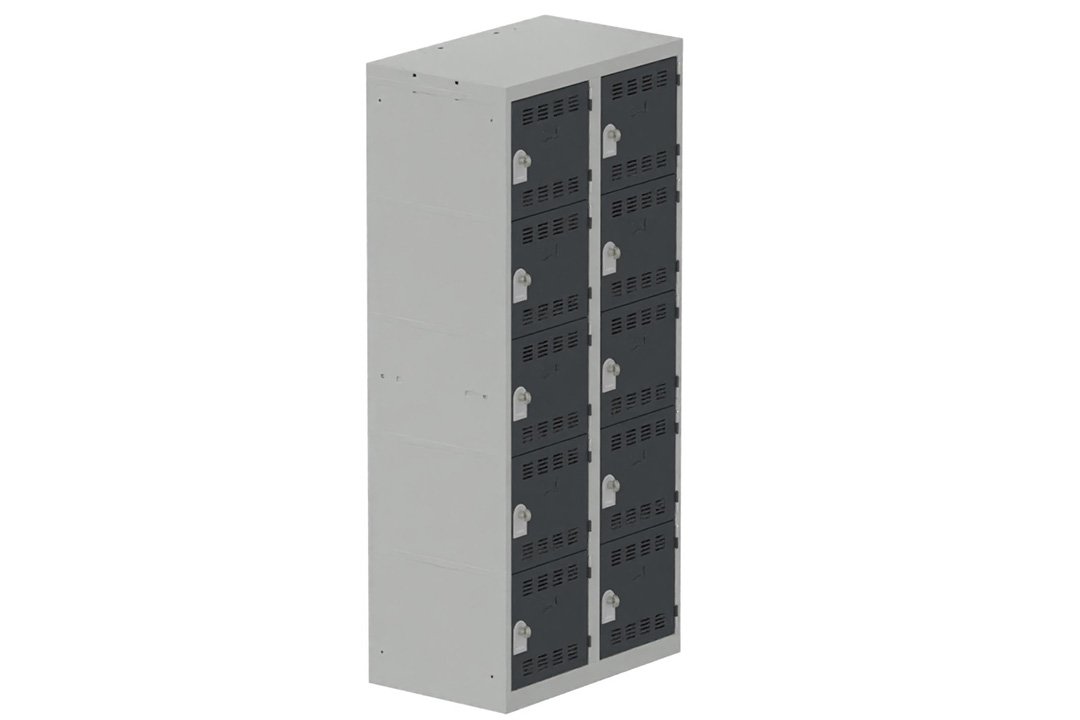 Vestiaire multicases, 2 colonnes L.80cm/10 cases, coffre gris clair/portes anthracite