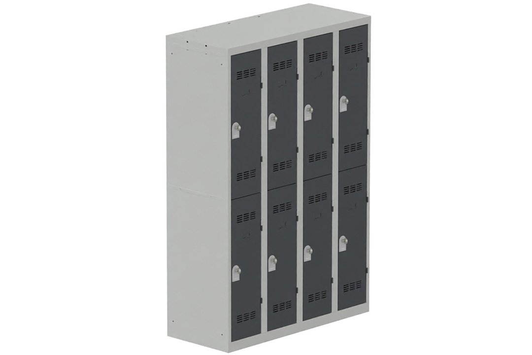 Vestiaire multicases, 4 colonnes L.120cm/8 cases, coffre gris clair/portes anthracite