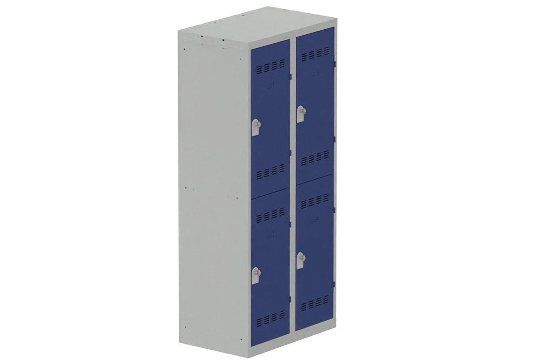 Vestiaire multicases, 2 colonnes L.80cm/4 cases, coffre gris clair/portes bleu foncé