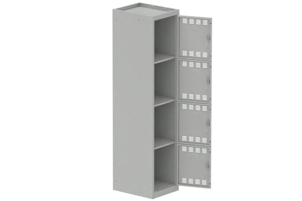 [Pas de famille] - [Pas de sous famille] - Vestiaire multicases 1 colonne L,40cm 4 cases (fermeture cadenas) H,180xL,40xP,50cm coffre gris clair/portes gris clair