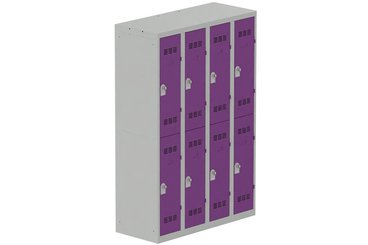 [Pas de famille] - [Pas de sous famille] - Vestiaire multicases 4 colonnes L,30cm 2 cases (fermeture cadenas) H,180xL,120xP,50cm coffre gris clair/portes prune