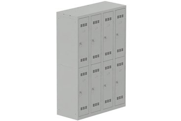 [Pas de famille] - [Pas de sous famille] - Vestiaire multicases 4 colonnes L,30cm 2 cases (fermeture cadenas) H,180xL,120xP,50cm coffre gris clair/portes gris clair