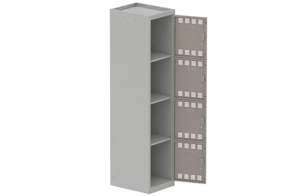 [Pas de famille] - [Pas de sous famille] - Vestiaire multicases 1 colonne L,40cm 4 cases (fermeture cadenas) H,180xL,40xP,50cm coffre gris clair/portes basalte