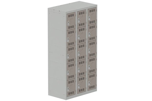 [Pas de famille] - [Pas de sous famille] - Vestiaire multicases 3 colonnes L,30cm 5 cases (fermeture cadenas) H,180xL,90xP,50cm coffre gris clair/portes basalte