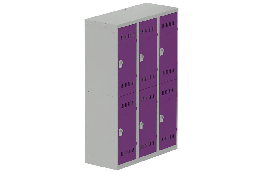 Vestiaire multicases 3 colonnes L,40cm 2 cases (fermeture cadenas) H,180xL,120xP,50cm coffre gris clair/portes prune