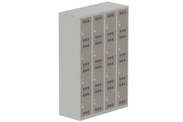 [Pas de famille] - [Pas de sous famille] - Vestiaire multicases 4 colonnes L,30cm 4 cases (fermeture cadenas) H,180xL,120xP,50cm coffre gris clair/portes basalte