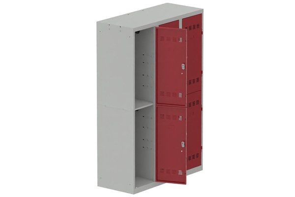 [Pas de famille] - [Pas de sous famille] - Vestiaire multicases 3 colonnes L,40cm 2 cases (fermeture cadenas) H,180xL,120xP,50cm coffre gris clair/portes rouge