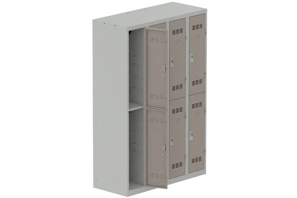 [Pas de famille] - [Pas de sous famille] - Vestiaire multicases 4 colonnes L,30cm 2 cases (fermeture cadenas) H,180xL,120xP,50cm coffre gris clair/portes basalte