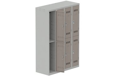 [Pas de famille] - [Pas de sous famille] - Vestiaire multicases 4 colonnes L,30cm 2 cases (fermeture cadenas) H,180xL,120xP,50cm coffre gris clair/portes basalte