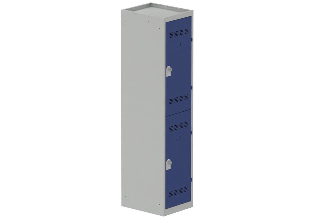 Vestiaire multicases, 1 colonne L.40cm/2 cases, coffre gris clair/portes bleu foncé