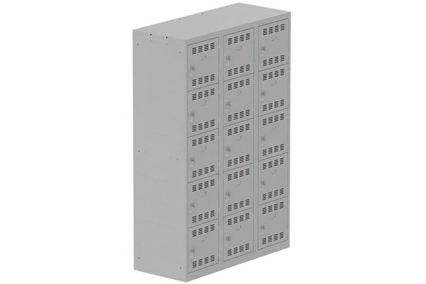 [Pas de famille] - [Pas de sous famille] - Vestiaire multicases 3 colonnes L,40cm 5 cases (fermeture cadenas) H,180xL,120xP,50cm coffre gris clair/portes gris clair