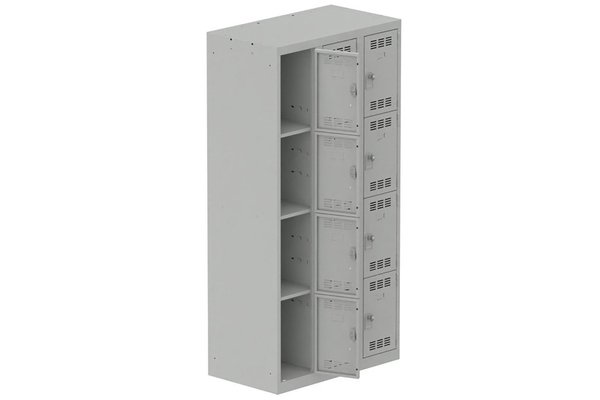 [Pas de famille] - [Pas de sous famille] - Vestiaire multicases 3 colonnes L,30cm 4 cases (fermeture cadenas) H,180xL,90xP,50cm coffre gris clair/portes gris clair