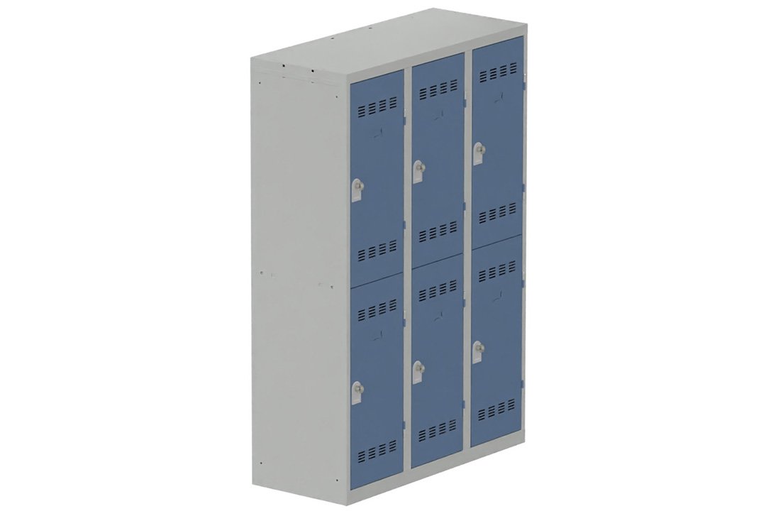 Vestiaire multicases 3 colonnes L,40cm 2 cases (fermeture cadenas) H,180xL,120xP,50cm coffre gris clair/portes bleu