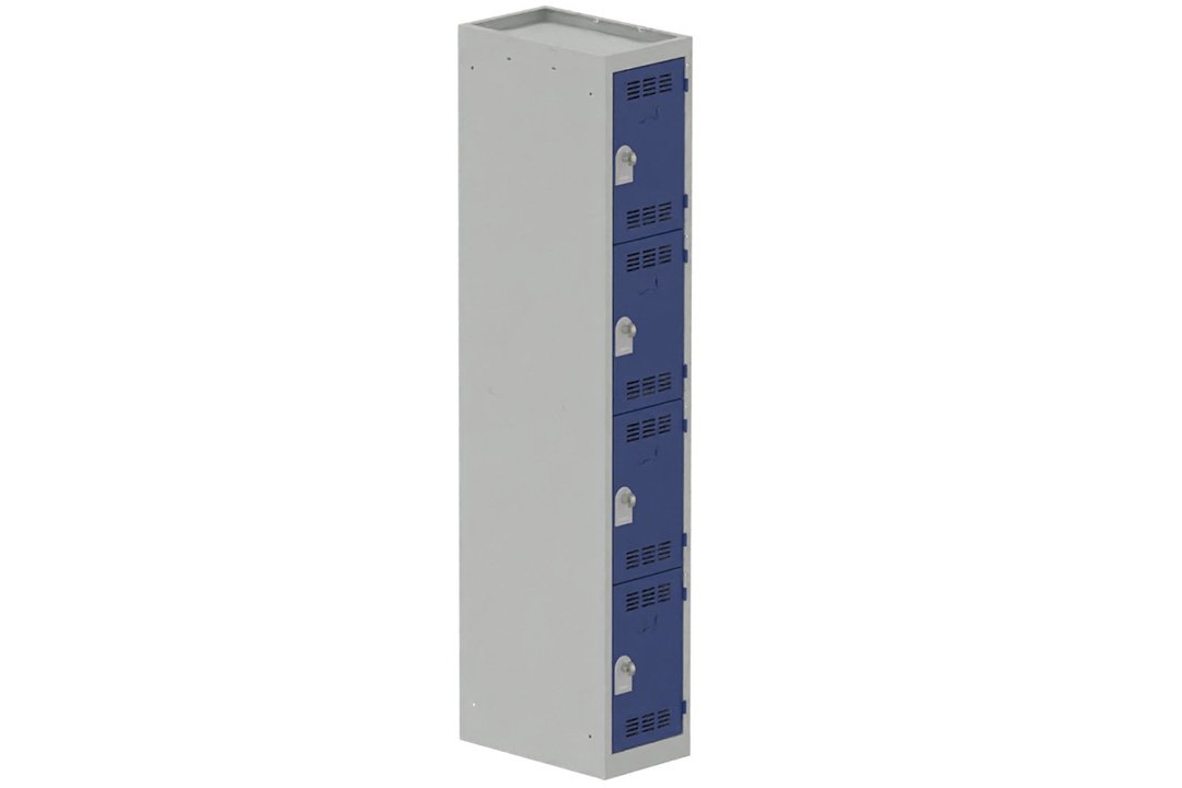 Vestiaire multicases, 1 colonne L.30 cm/4 cases, coffre gris clair/portes bleu foncé