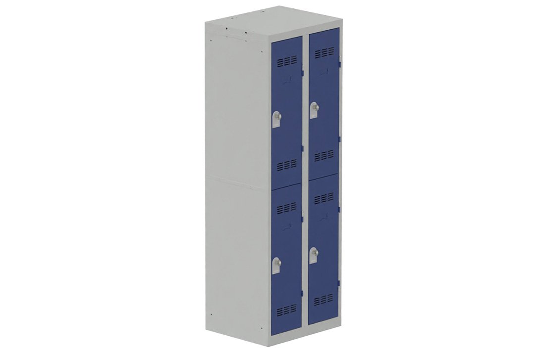 Vestiaire multicases, 2 colonnes L.60 cm/4 cases, coffre gris clair/portes bleu foncé