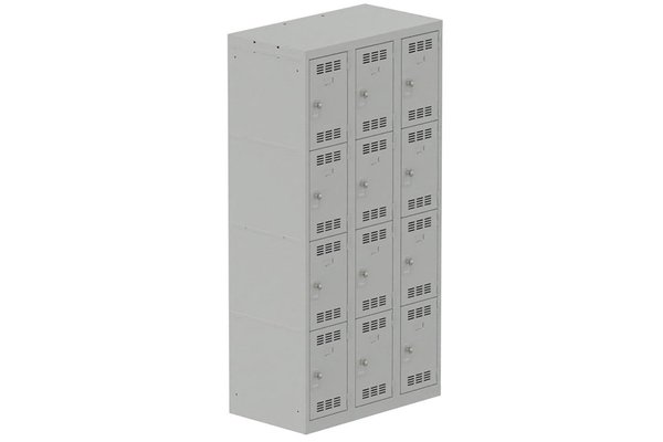 [Pas de famille] - [Pas de sous famille] - Vestiaire multicases 3 colonnes L,30cm 4 cases (fermeture cadenas) H,180xL,90xP,50cm coffre gris clair/portes gris clair