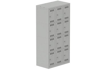 [Pas de famille] - [Pas de sous famille] - Vestiaire multicases 3 colonnes L,30cm 4 cases (fermeture cadenas) H,180xL,90xP,50cm coffre gris clair/portes gris clair