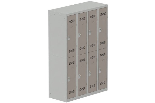 [Pas de famille] - [Pas de sous famille] - Vestiaire multicases 4 colonnes L,30cm 2 cases (fermeture cadenas) H,180xL,120xP,50cm coffre gris clair/portes basalte