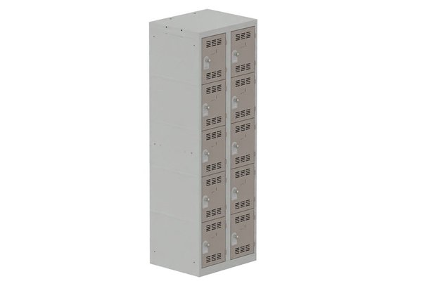 [Pas de famille] - [Pas de sous famille] - Vestiaire multicases 2 colonnes L,30cm 5 cases (fermeture cadenas) H,180xL,60xP,50cm coffre gris clair/portes basalte