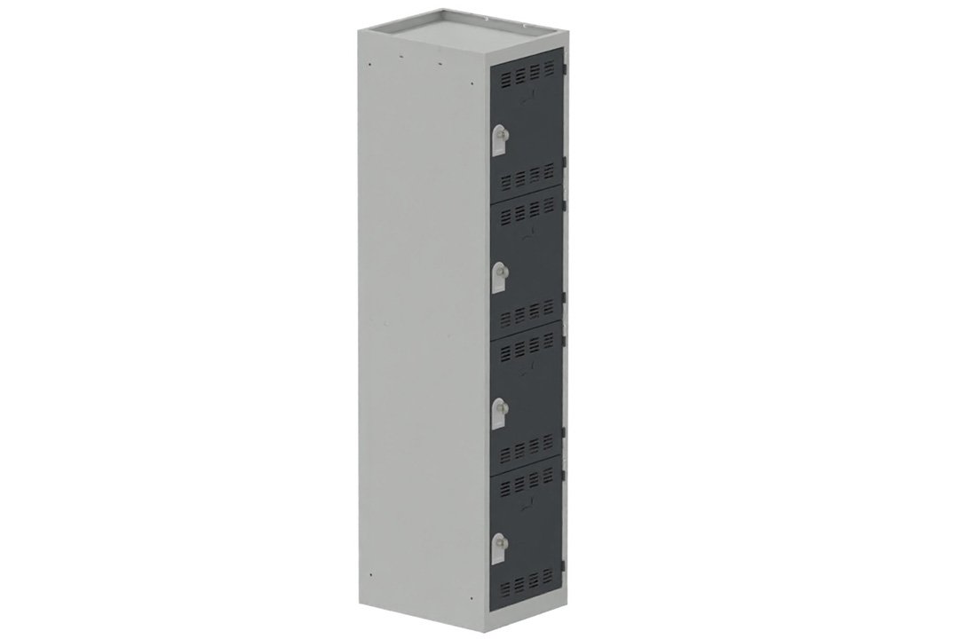 Vestiaire multicases, 1 colonne L.40cm/4 cases, coffre gris clair/portes anthracite