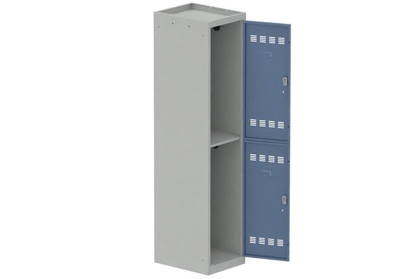 [Pas de famille] - [Pas de sous famille] - Vestiaire multicases 1 colonne L,40cm 2 cases (fermeture cadenas) H,180xL,40xP,50cm coffre gris clair/portes bleu