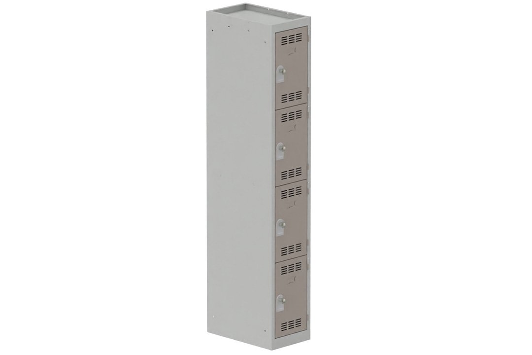 Vestiaire multicases 1 colonne L,30cm 4 cases (fermeture cadenas) H,180xL,30xP,50cm coffre gris clair/portes basalte