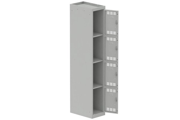 [Pas de famille] - [Pas de sous famille] - Vestiaire multicases 1 colonne L,30cm 4 cases (fermeture cadenas) H,180xL,30xP,50cm coffre gris clair/portes gris clair