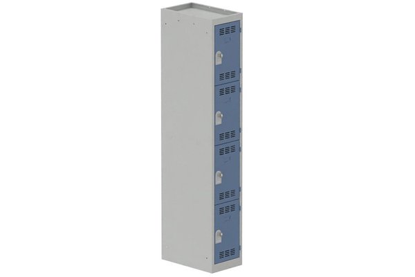 [Pas de famille] - [Pas de sous famille] - Vestiaire multicases 1 colonne L,30cm 4 cases (fermeture cadenas) H,180xL,30xP,50cm coffre gris clair/portes bleu
