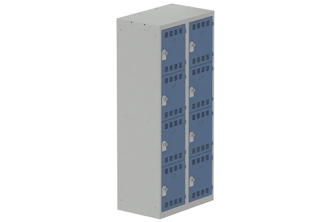 Vestiaire multicases 2 colonnes L,40cm 4 cases (fermeture cadenas) H,180xL,80xP,50cm coffre gris clair/portes bleu