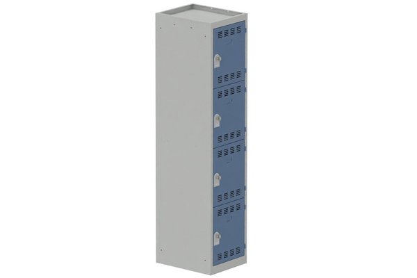 [Pas de famille] - [Pas de sous famille] - Vestiaire multicases 1 colonne L,40cm 4 cases (fermeture cadenas) H,180xL,40xP,50cm coffre gris clair/portes bleu