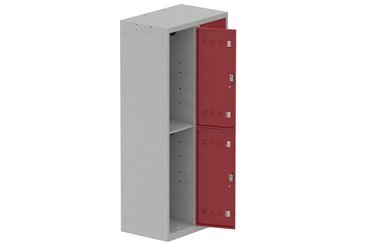 [Pas de famille] - [Pas de sous famille] - Vestiaire multicases 2 colonnes L,40cm 2 cases (fermeture cadenas) H,180xL,80xP,50cm coffre gris clair/portes rouge