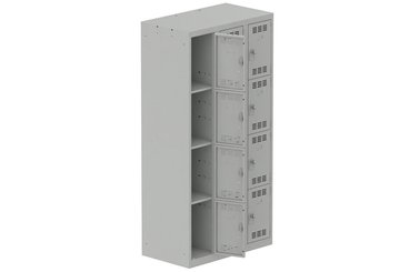 [Pas de famille] - [Pas de sous famille] - Vestiaire multicases 3 colonnes L,30cm 4 cases (fermeture cadenas) H,180xL,90xP,50cm coffre gris clair/portes gris clair
