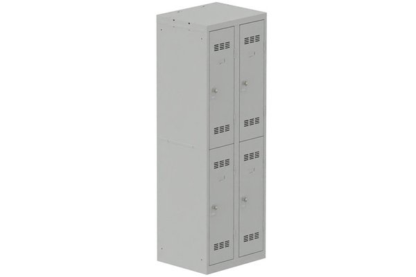 [Pas de famille] - [Pas de sous famille] - Vestiaire multicases 2 colonnes L,30cm 2 cases (fermeture cadenas) H,180xL,60xP,50cm coffre gris clair/portes gris clair