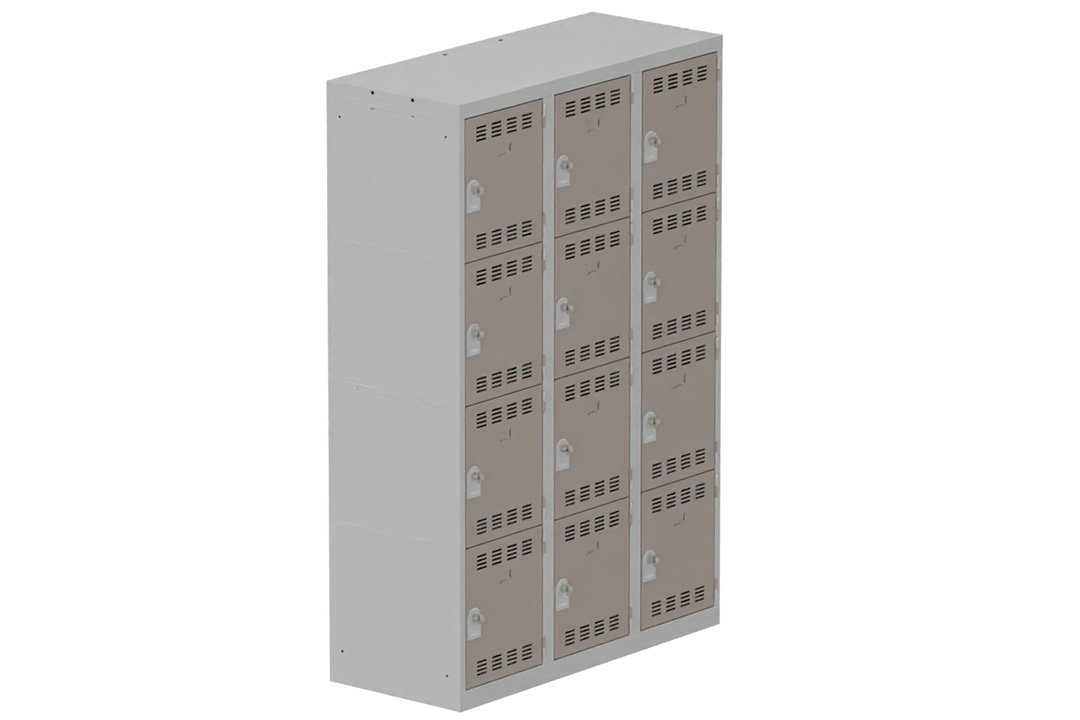Vestiaire multicases 3 colonnes L,40cm 4 cases (fermeture cadenas) H,180xL,120xP,50cm coffre gris clair/portes basalte