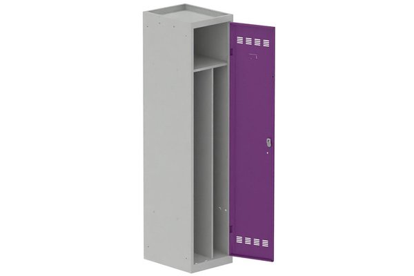 [Pas de famille] - [Pas de sous famille] - Vestiaire industrie salissante 1 porte (fermeture cadenas) H180xL40xP50cm coffre gris clair/ porte(s) prune