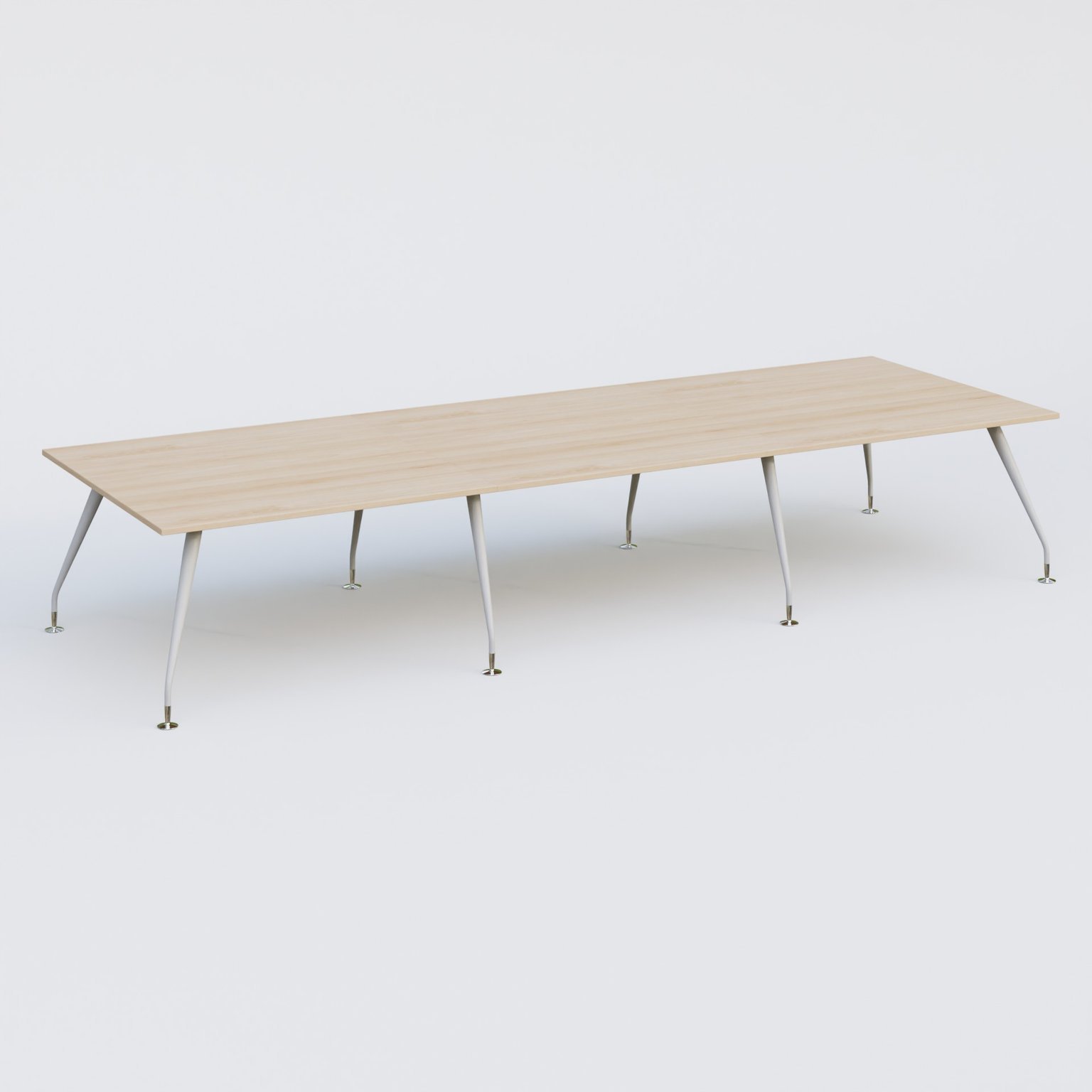 K5 table de reunion 420*145 cm. Plateau Hêtre et pietement Blanc avec base chromé.