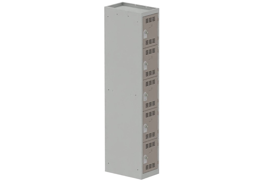 Vestiaire multicases 1 colonne L,30cm 5 cases (fermeture cadenas) H,180xL,30xP,50cm coffre gris clair/portes basalte