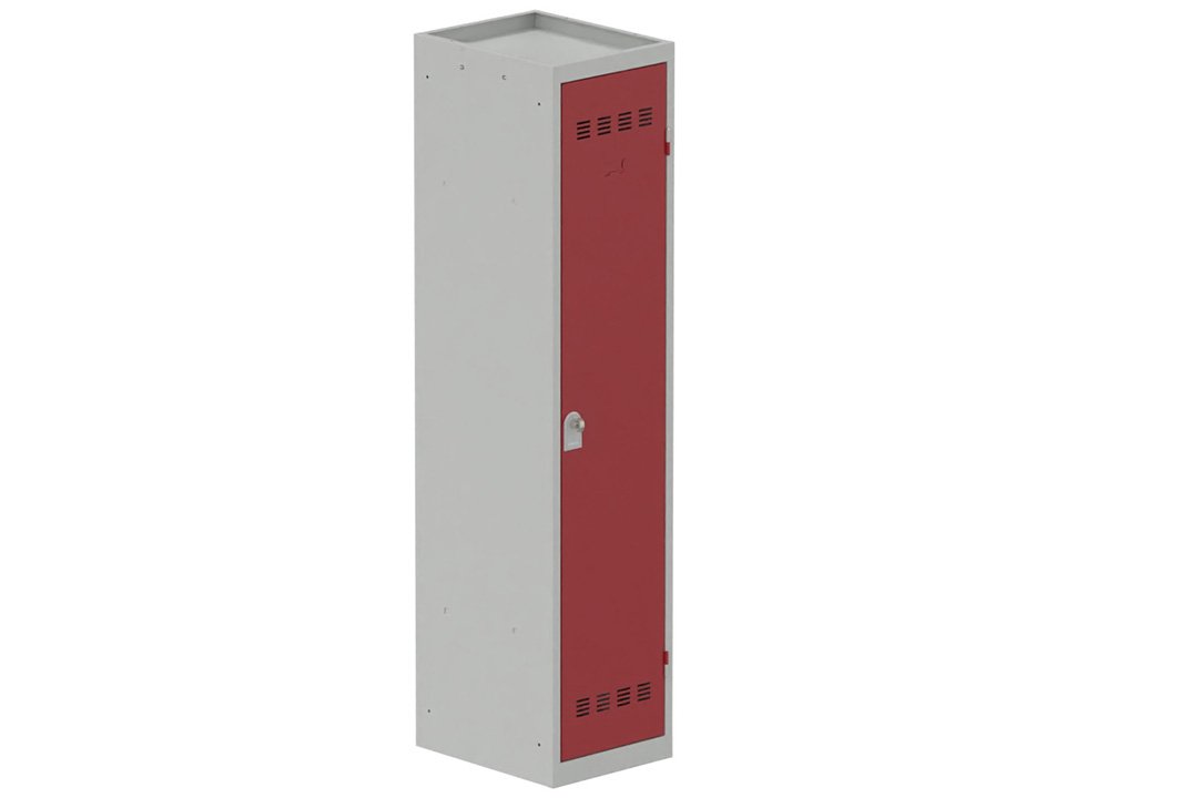 Vestiaire industrie salissante 1 porte (fermeture cadenas) H180xL40xP50cm coffre gris clair/ porte(s) rouge