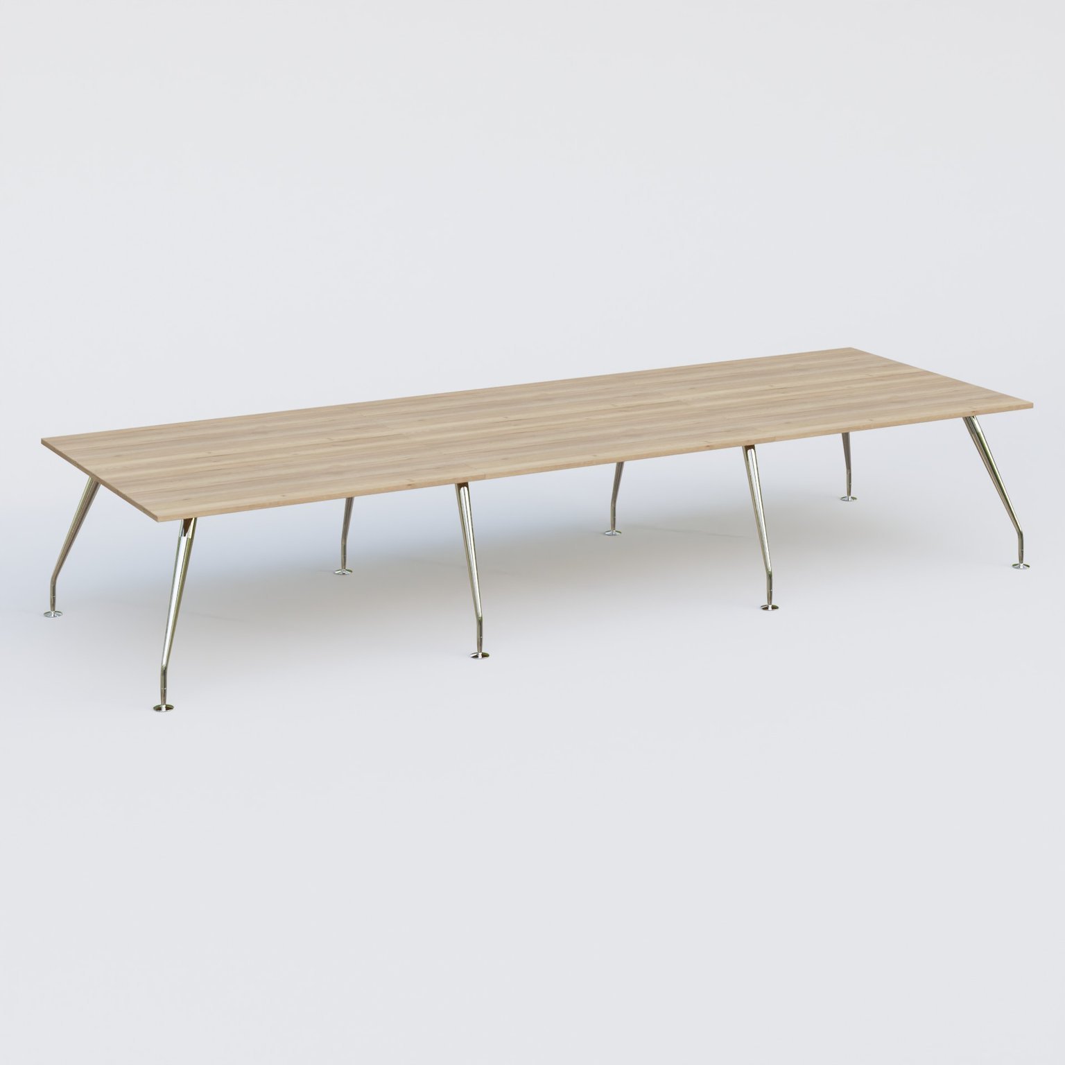 K5 table de reunion 420*145 cm. Plateau Chêne naturel et pietement Chrome avec base chromé.