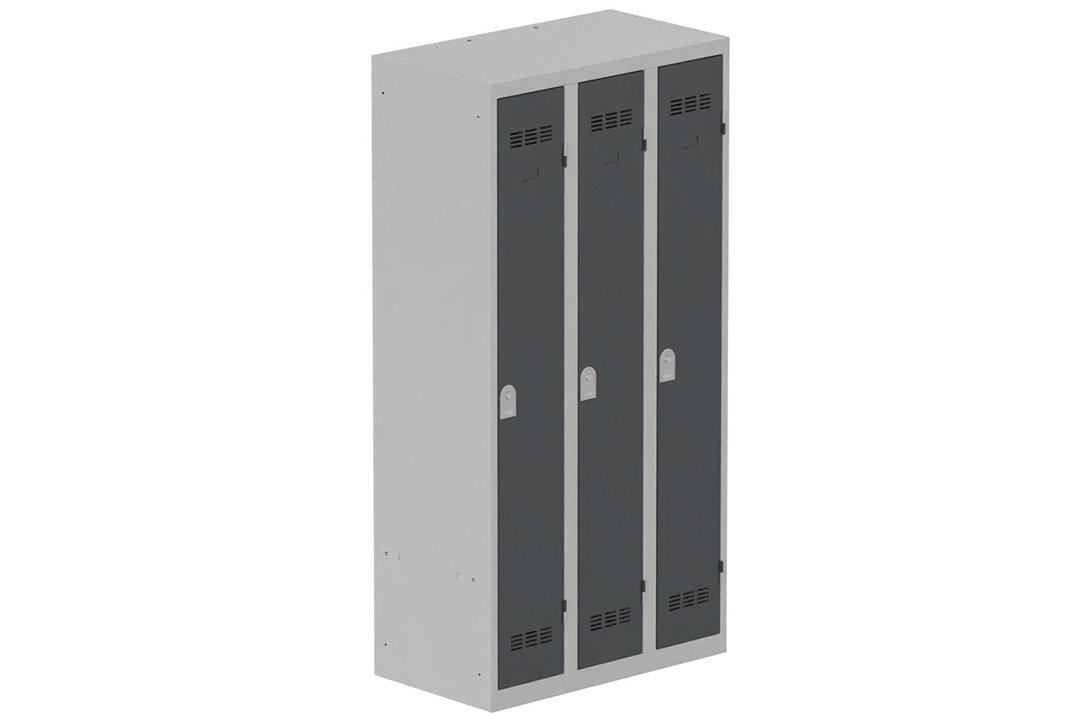 Vestiaire industrie propre 3 portes (serrure 2 clés) H180xL90xP50cm coffre gris clair/ porte(s) anthracite