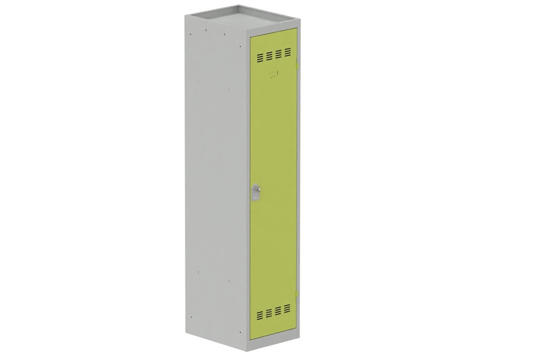 Vestiaire industrie salissante 1 porte (fermeture cadenas) H180xL40xP50cm coffre gris clair/ porte(s) anis