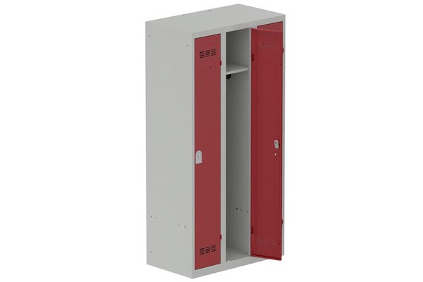 [Pas de famille] - [Pas de sous famille] - Vestiaire industrie propre 3 portes (serrure 2 clés) H180xL90xP50cm coffre gris clair/ porte(s) rouge
