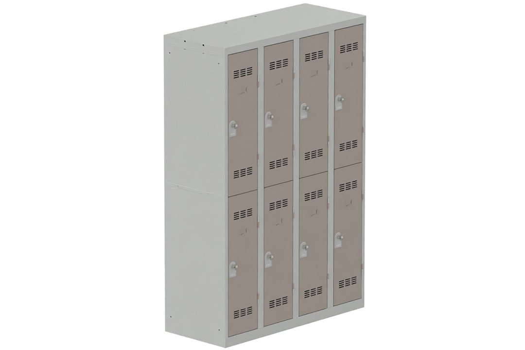 Vestiaire multicases 4 colonnes L,30cm 2 cases (fermeture cadenas) H,180xL,120xP,50cm coffre gris clair/portes basalte