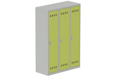 [Pas de famille] - [Pas de sous famille] - Vestiaire industrie salissante 3 portes (fermeture cadenas) H180xL120xP50cm coffre gris clair/ porte(s) anis