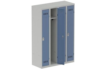 [Pas de famille] - [Pas de sous famille] - Vestiaire industrie propre 4 portes (fermeture cadenas) H180xL120xP50cm coffre gris clair/ porte(s) bleu