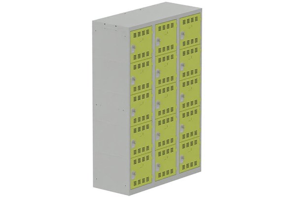 [Pas de famille] - [Pas de sous famille] - Vestiaire multicases 3 colonnes L,40cm 5 cases (fermeture cadenas) H,180xL,120xP,50cm coffre gris clair/portes anis