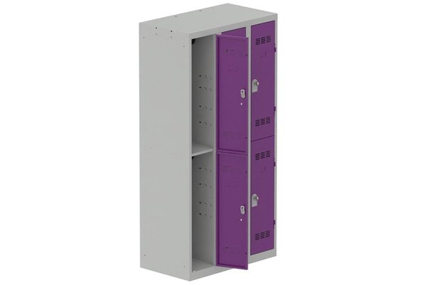 [Pas de famille] - [Pas de sous famille] - Vestiaire multicases 3 colonnes L,30cm 2 cases (fermeture cadenas) H,180xL,90xP,50cm coffre gris clair/portes prune